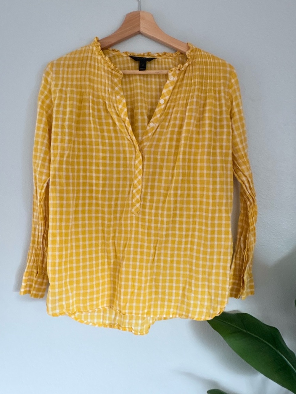 J. Crew Yellow Plaid Ruffle-Neck blouse